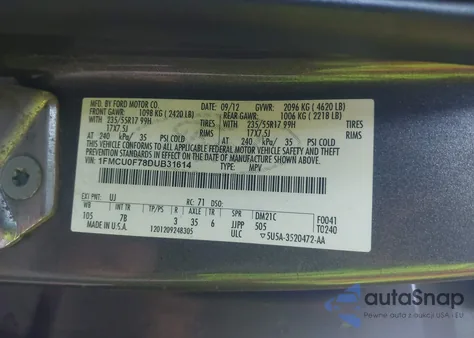 2013 Ford Escape S from USA, damaged, VIN 1FMCU0F78DUB31614